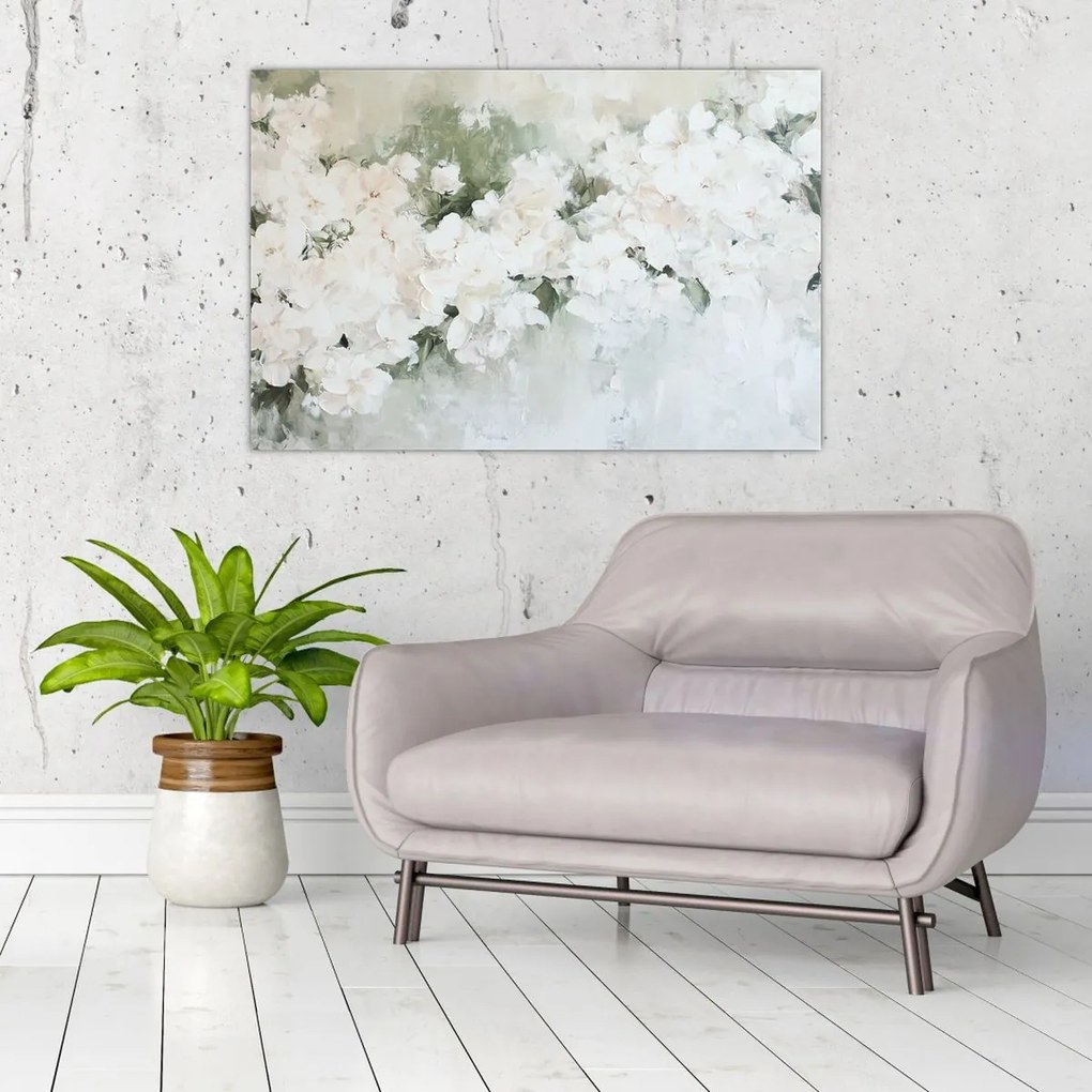 Obraz - Abstrakcia bielych kvetov (90x60 cm)