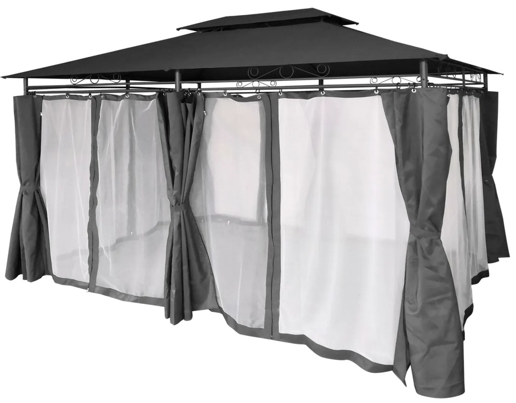 Záhradný pavilón 3x4 m - sivý so záclonami