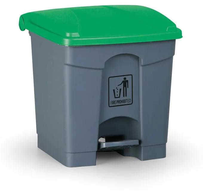 Pedálový viacúčelový odpadkový kôš na triedenie odpadu, 30 l, 350 x 400 x 340 mm, zelená