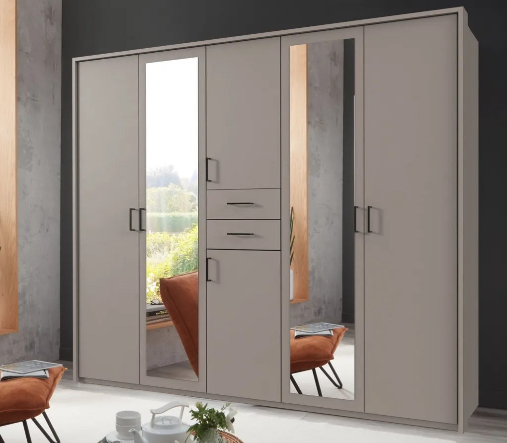 Šatníková skriňa so zrkadlami Düsseldorf, 225 cm, šedá sahara