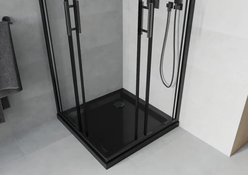 Mexen Rio, štvorcový sprchový kút 80 x 80 cm, 6mm číre sklo, čierny profil + čierna sprchová vanička, 860-080-080-70-00-4070B