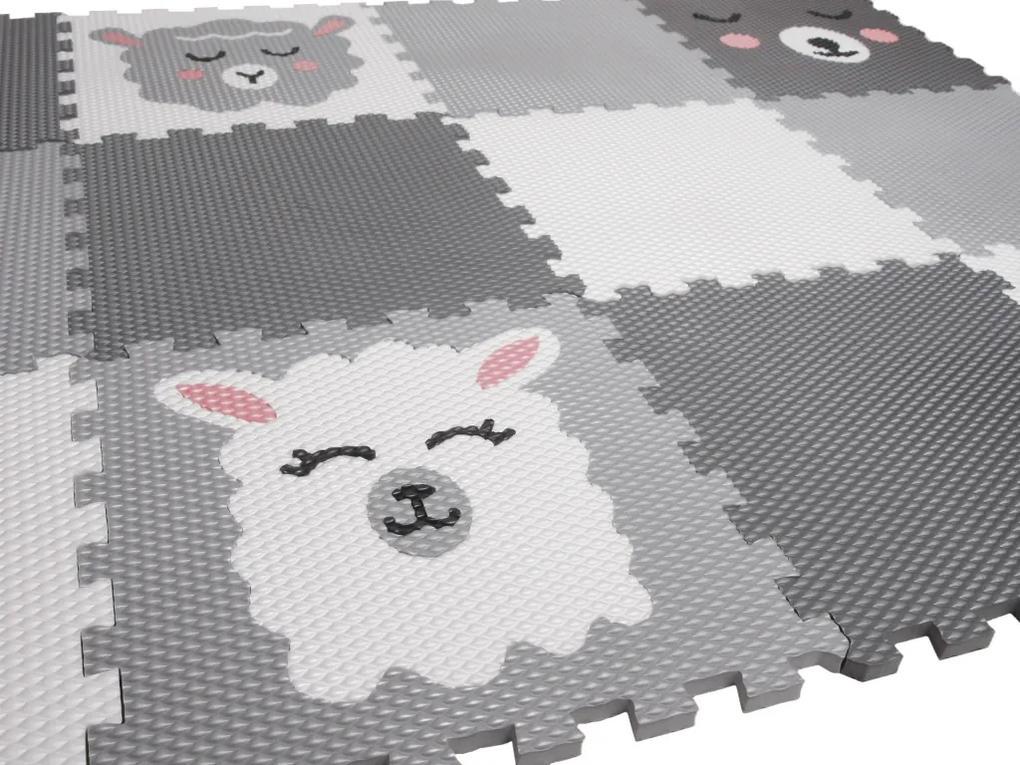 Penová podlaha puzzle 12 dielov SIVO-BIELA so zvieratkami
