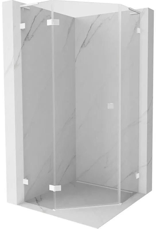 Mexen Lunar, L päťuholníkový sprchový kút naklápací doľava 100 x 100 cm, 8mm číre sklo, biely profil, 831L-100L-100P-20-00-L