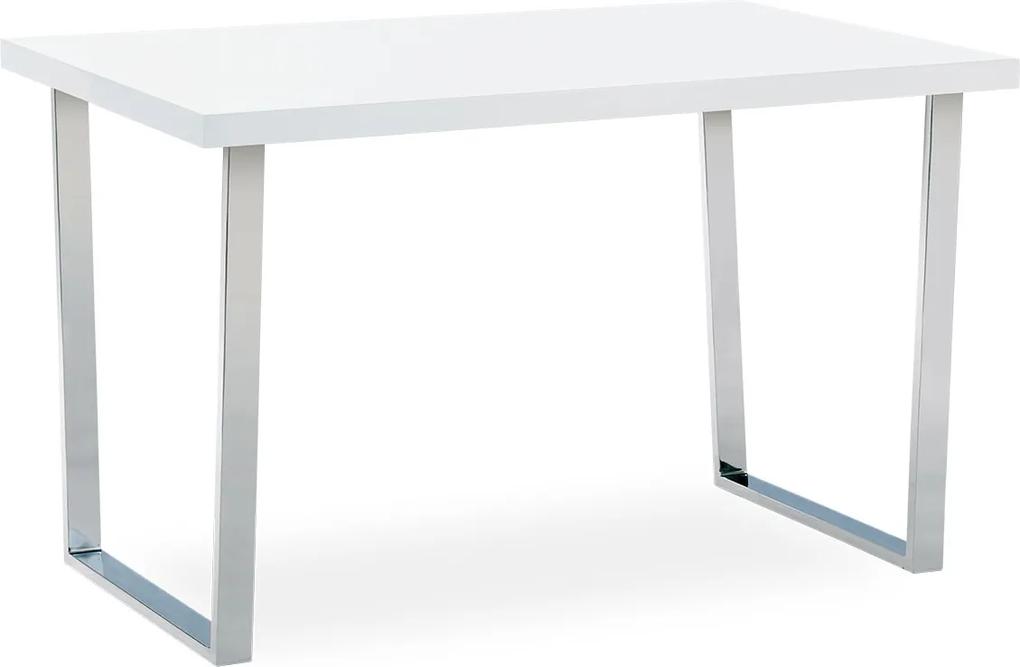 jedálenský stôl 120x75 cm, MDF doska, biely vysoký lesk, chromovaná podnož