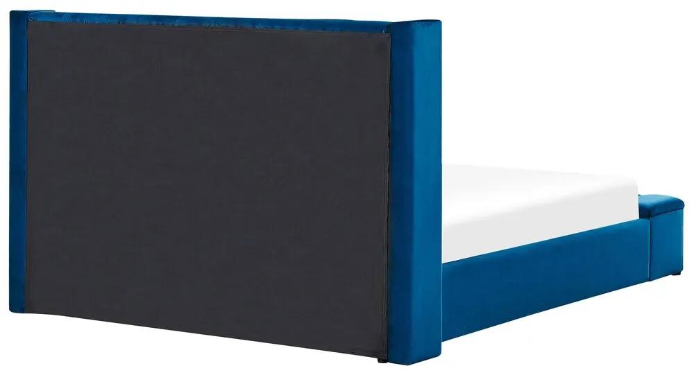 Zamatová posteľ s úložným priestorom 180 x 200 cm modrá NOYERS Beliani