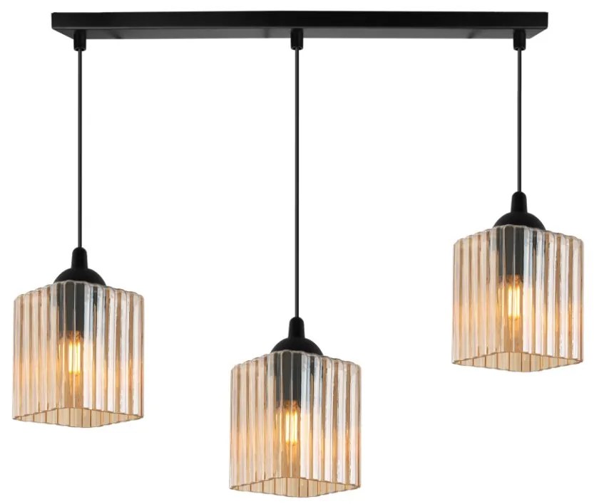 Závesné svietidlo Riffle Square, 3x medové sklenené tienidlo, b