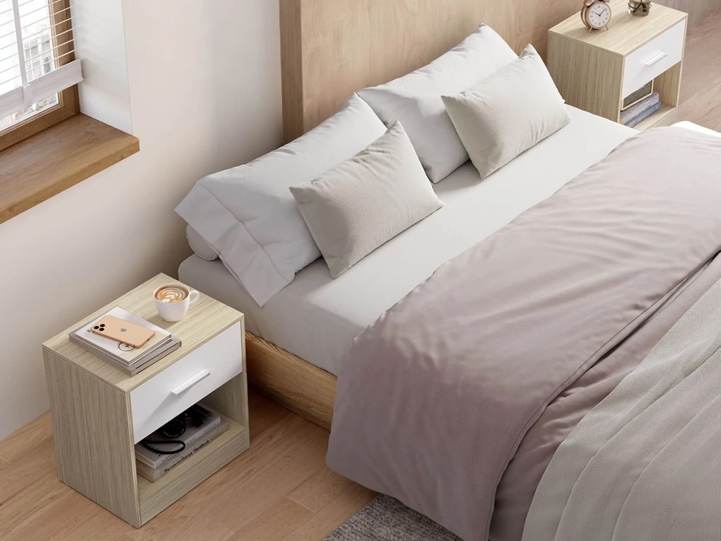 Nočné stolíky NOVERA sada 2 ks 39x28 cm, béžové/biele