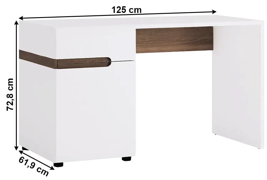 Tempo Kondela PC stôl, biela extra vysoký lesk HG/dub sonoma tmavý truflový, LYNATET TYP 80