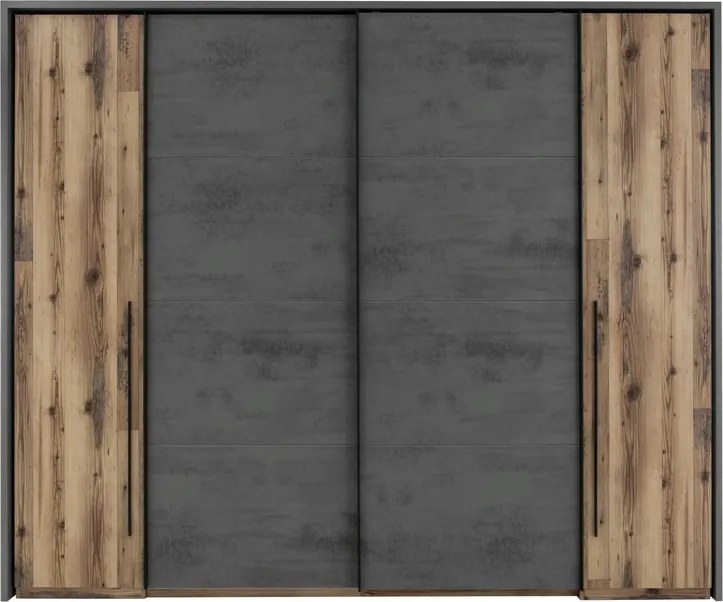 Šatníková skriňa Sarnia, 312 cm, zrubová dosky / tmavý betón