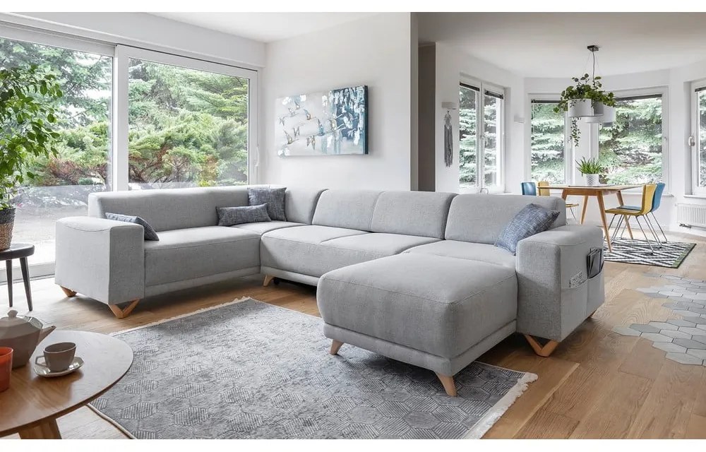 Svetlosivá rozkladacia/s úložným priestorom rohová pohovka (ľavý roh/do tvaru "U") Classy Sophie – Miuform