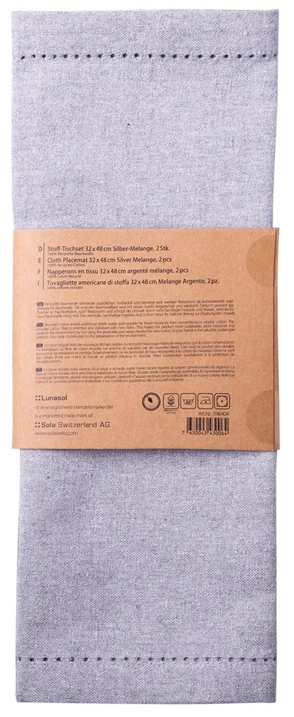 Svetlosivé bavlnené prestieranie 32 x 48 cm 2 ks – Basic Ambiente - 596404