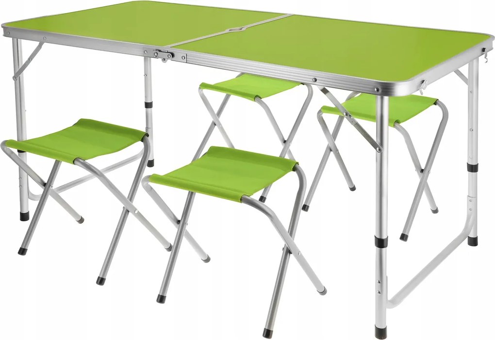 JU Skladací kempingový stolík + 4 stoličky, svetlozelená farba