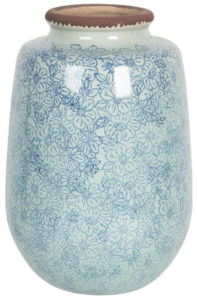 Veľká vintage keramická váza s kvietkami Bleues - Ø 17 * 26 cm