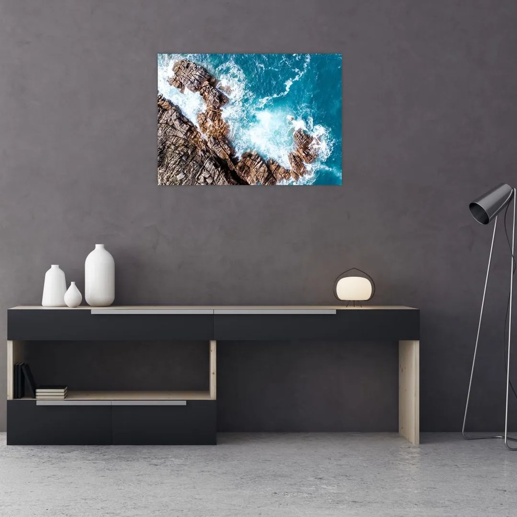 Sklenený obraz skál a mora (70x50 cm)