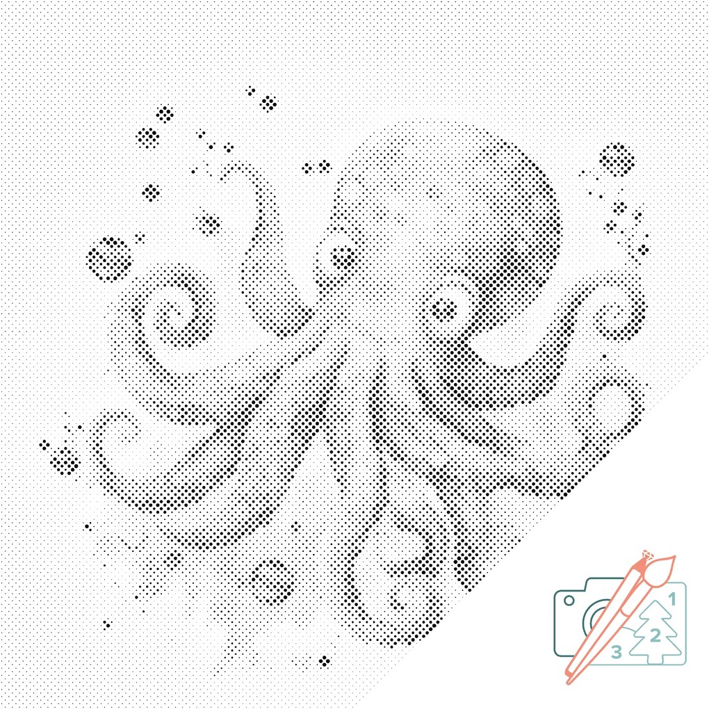 Gario Bodkovanie Veselá chobotnica Rozmery: 50 x 50 cm, Rámovanie: Iba zrolované plátno, Farba bodiek: Modrá