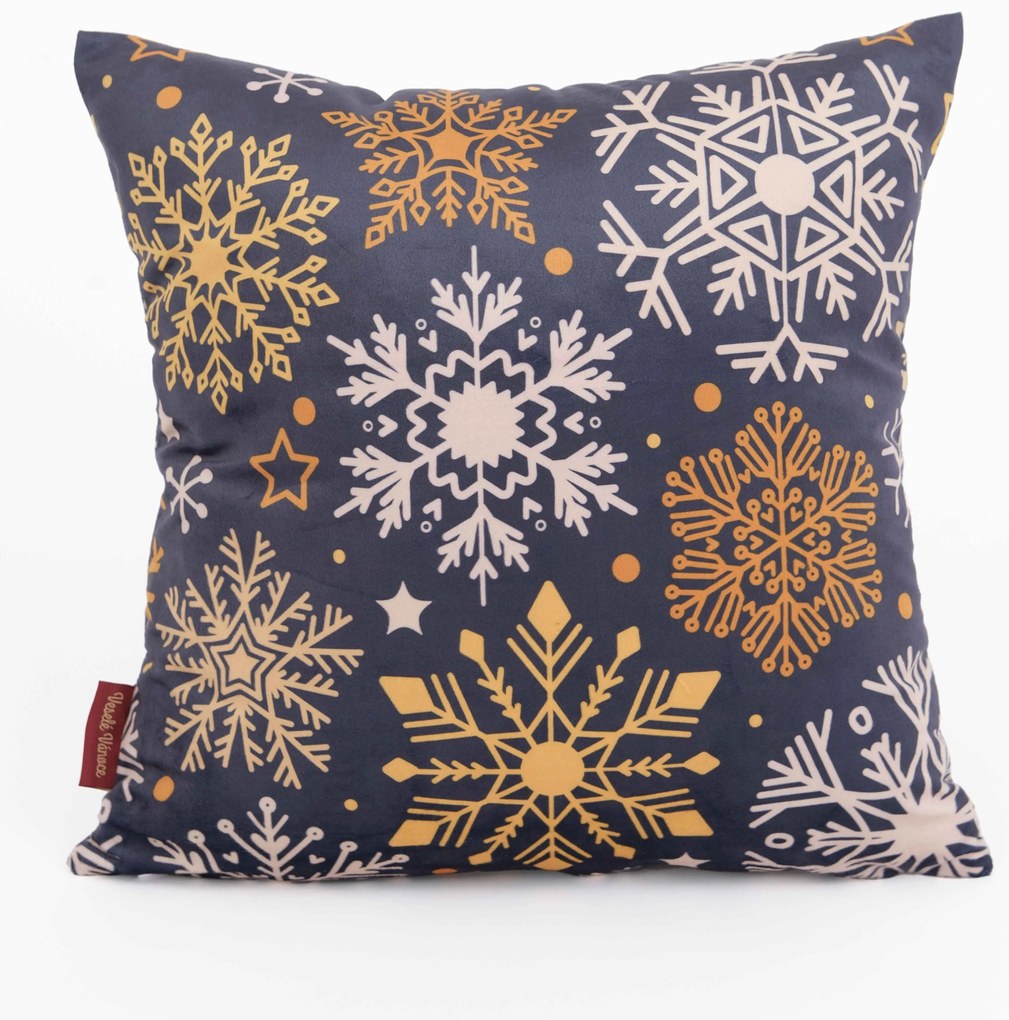 Vianočná obliečka na vankúš Velvet 40 × 40 cm - Mrazivé vločky modré