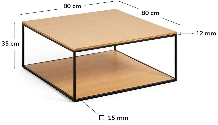 Konferenčný stolík s doskou v dubovom dekore 80x80 cm Yona - Kave Home