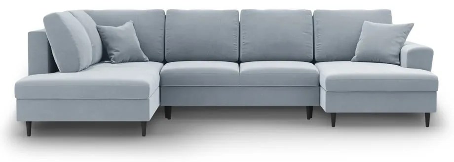 Svetlomodrá zamatová rozkladacia/s úložným priestorom rohová pohovka (ľavý roh/do "U") Kyoto – Cosmopolitan Design