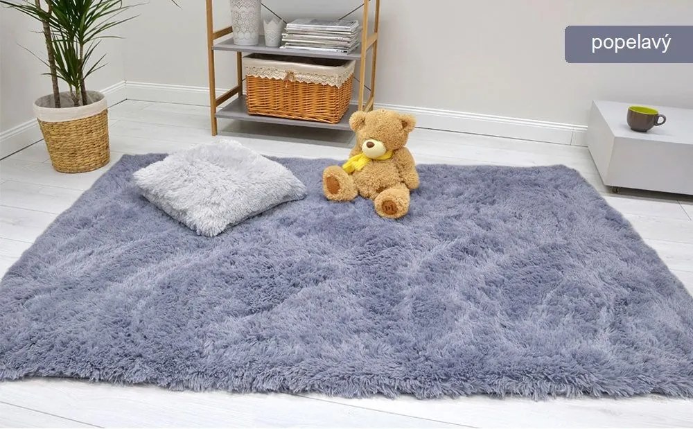 MAXMAX Detský plyšový koberec MAX popolavé obdĺžnikový Dlhý vlas (SHAGGY) šedá