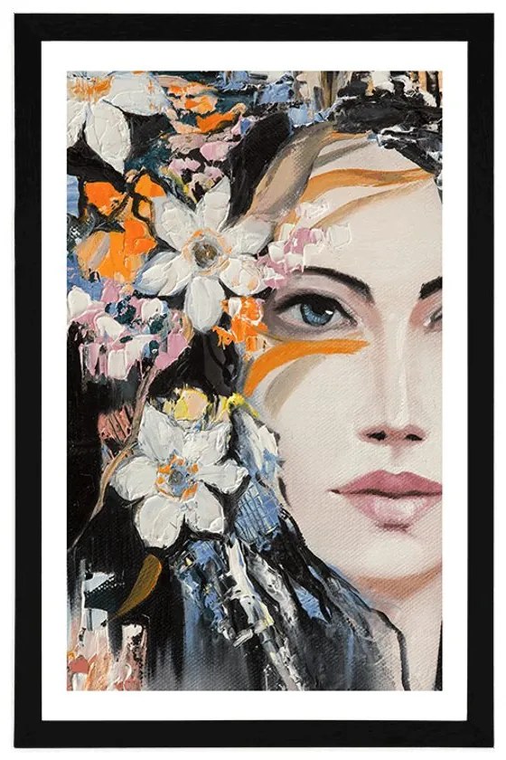 Plagát s paspartou originálna maľba ženy - 60x90 white