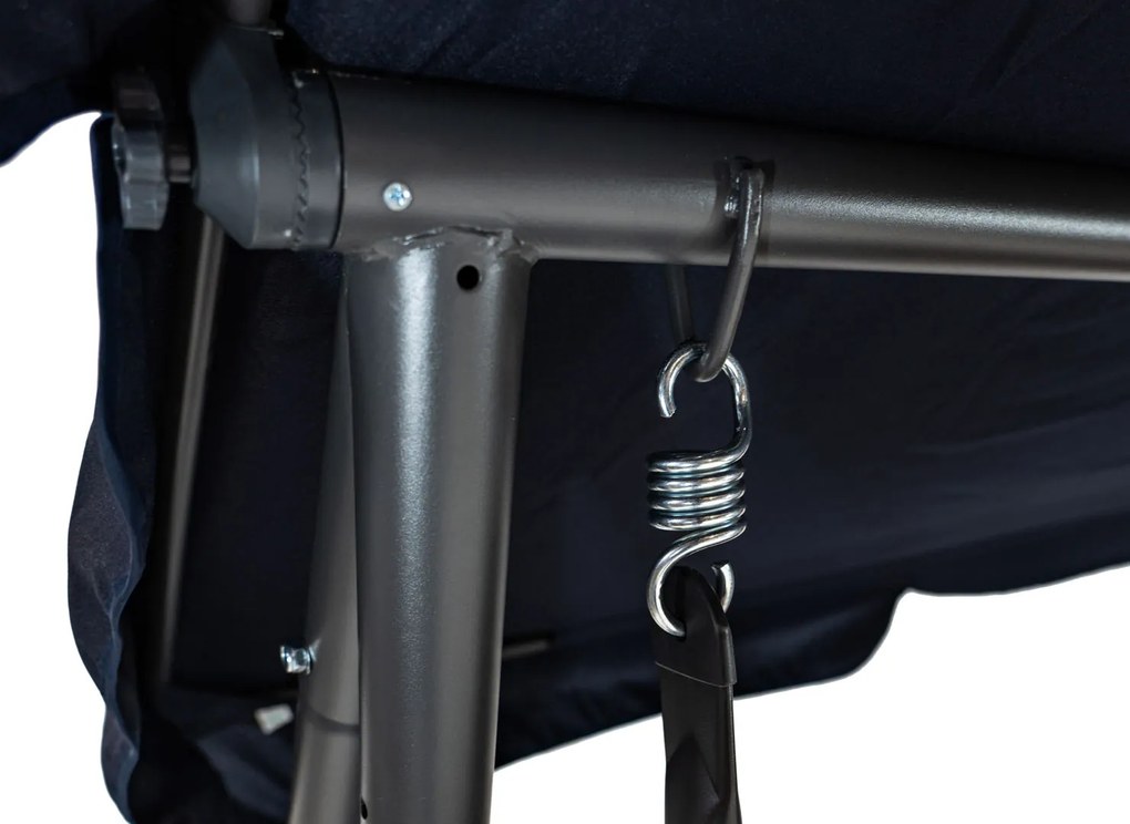 Záhradná hojdačka so strieškou, skladacia 2x1 so vzorom listov, námornícka modrá