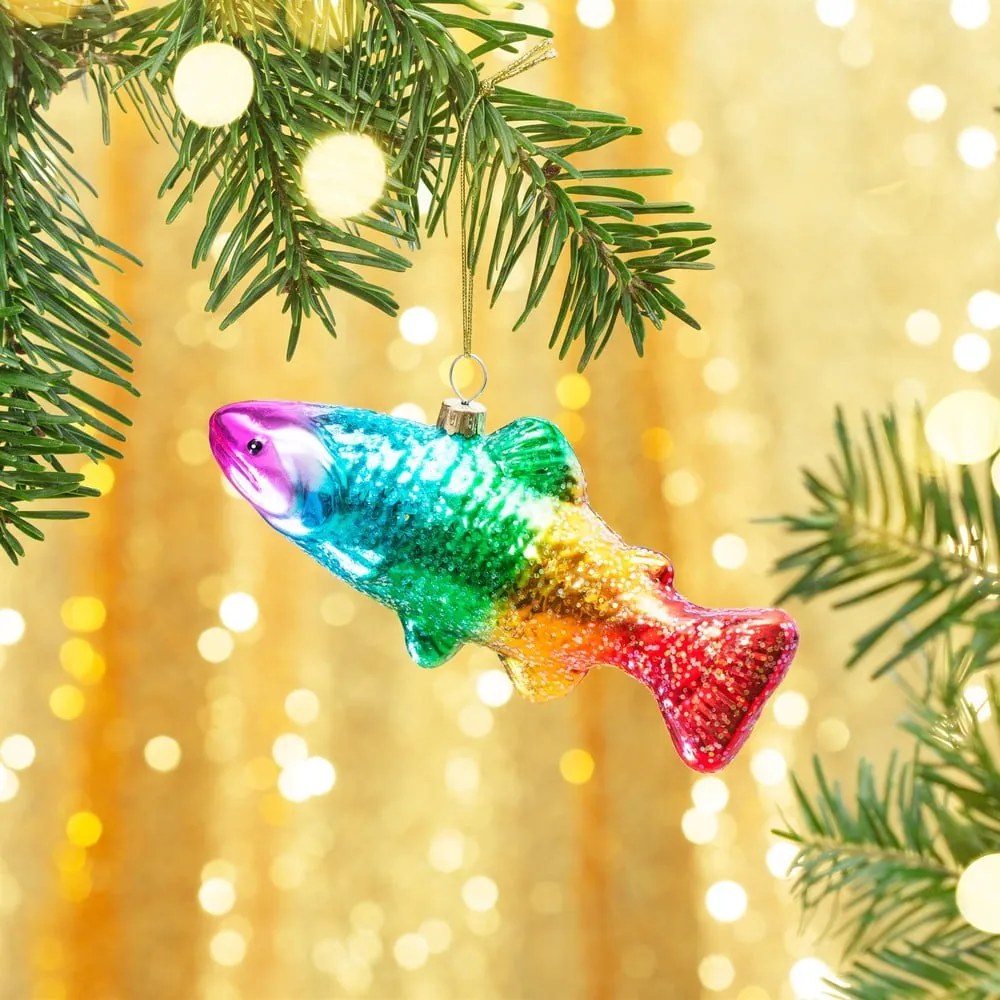 Sklenená ručne vyrobená vianočná ozdoba 7 cm Rainbow Trout – Sass &amp; Belle