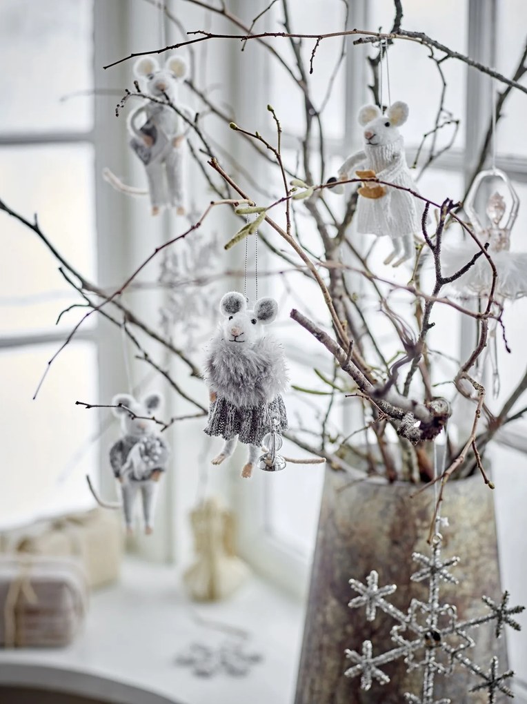 Bloomingville Plstená vianočná ozdoba Peo Grey Wool Myšiak