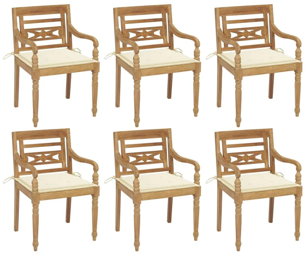 Batavia stoličky s podložkami 6 ks tíkový masív 3073324
