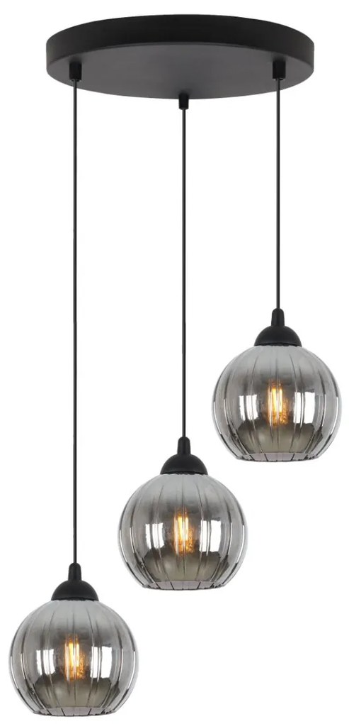 Závesné svietidlo Costa, 3x grafitové sklenené tienidlo, b, o