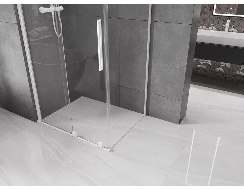 Mexen Velar, sprchový kút s posuvnými dverami 120(dvere) x 75(stena) cm, 8mm číre sklo, biela, 871-120-075-01-20