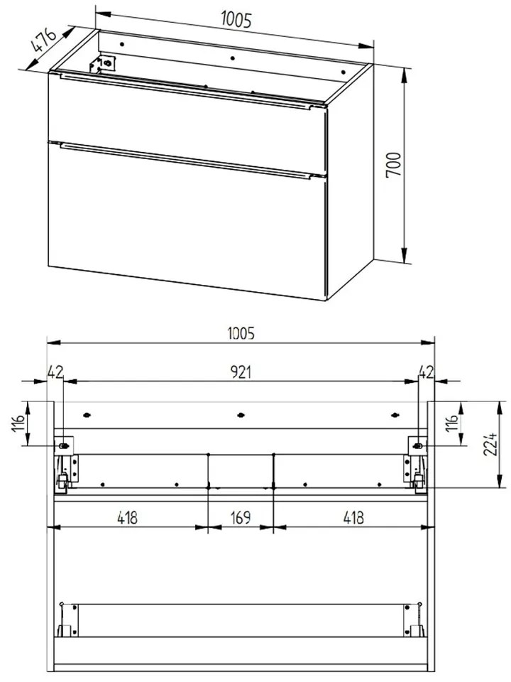 Mereo Mereo, Mailo, kúpeľňová skrinka s keramickým umývadlom 101 cm, chrómové madlo, MER-CN532