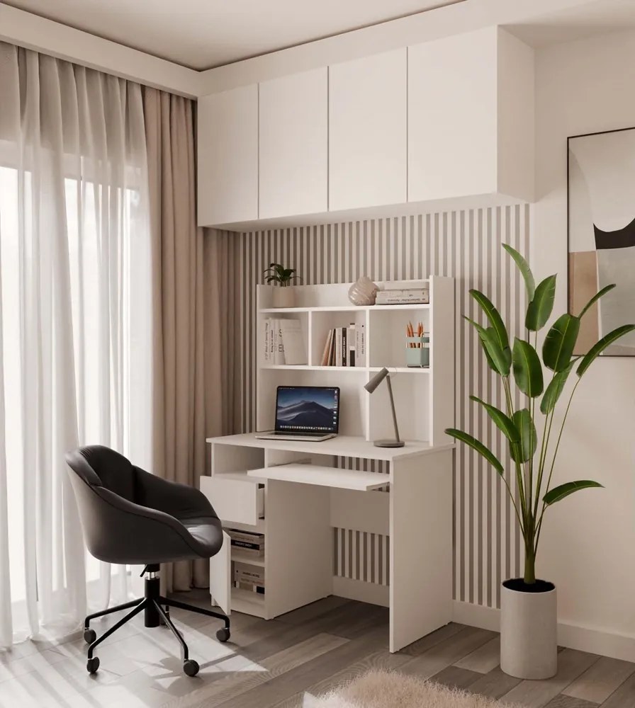 Písací stôl s nadstavbou PORTO ľavý matná biela