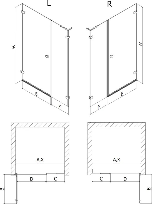 Mexen Lunar-B, L Otočné ľavé sprchové dvere 115 cm, 8mm číre sklo, brúsený grafit profil, 832SL-115-050-66-00-L
