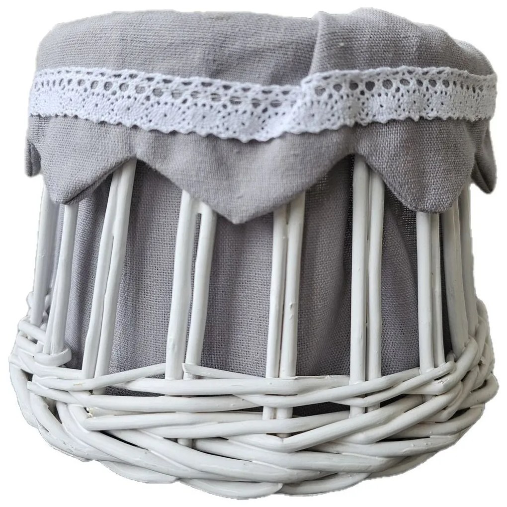 Biele prútené tienidlo so šedou látkou a hviezdou - Ø 20*14 cm / E27