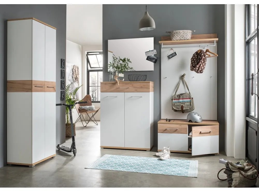 Biely/v prírodnej farbe vešiakový panel v dekore duba Topix – Germania