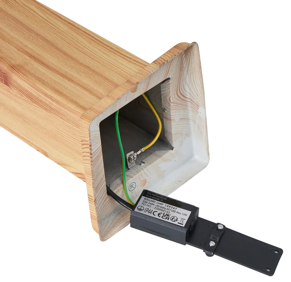 Moderná vonkajšia stojaca lampa oceľová s drevenou potlačou 45cm IP44 - Malois