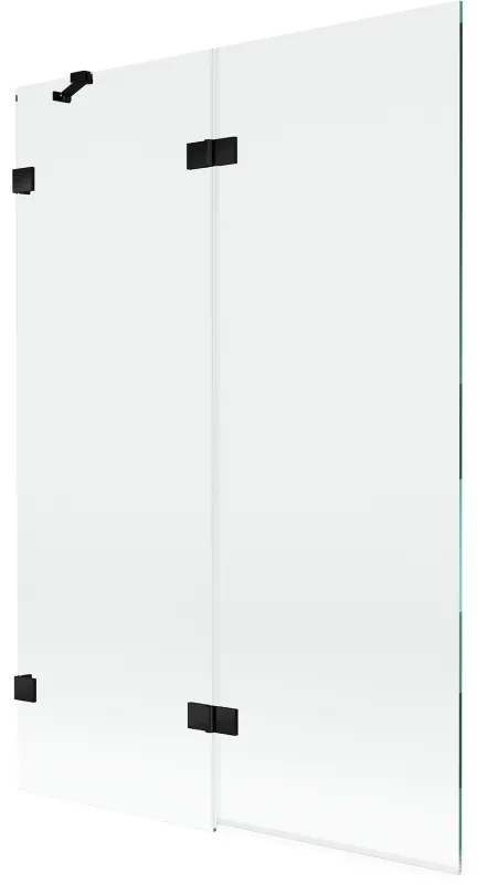 Mexen Lunar, 2-krídlová vaňová zástena ľavá 120 x 150 cm, číre sklo, čierna matná, 897-120-100-70-00-L