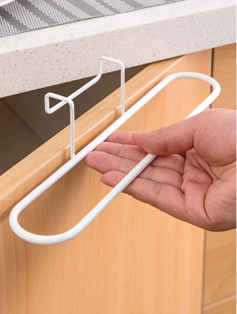 CONFORTIME Závesný držiak na utierky alebo uteráky, na dvierka, biely kov 26x7