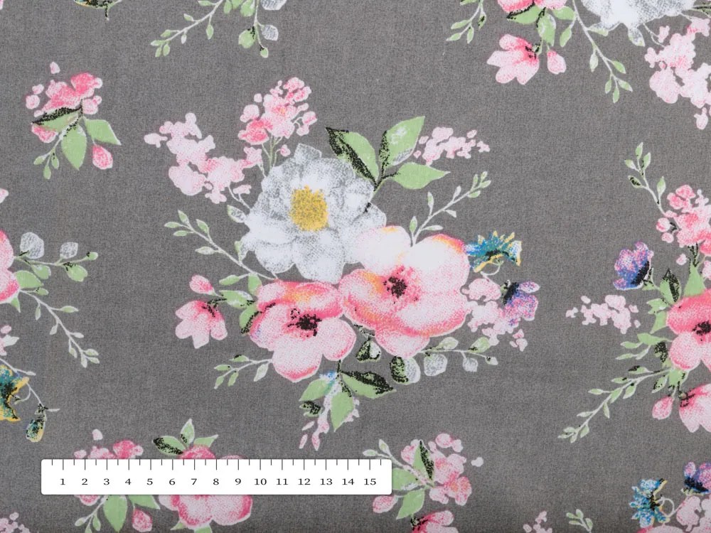 Biante Bavlnená obliečka na vankúš Sandra SA-553 Ružové kvety na sivom 30 x 50 cm