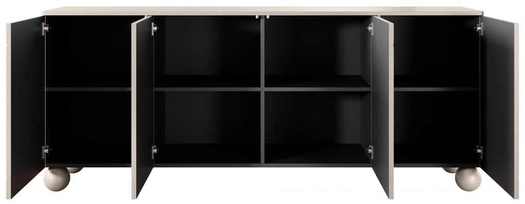 Komoda Sonatia II 200 cm štvordverová na guľatých nohách - kašmír