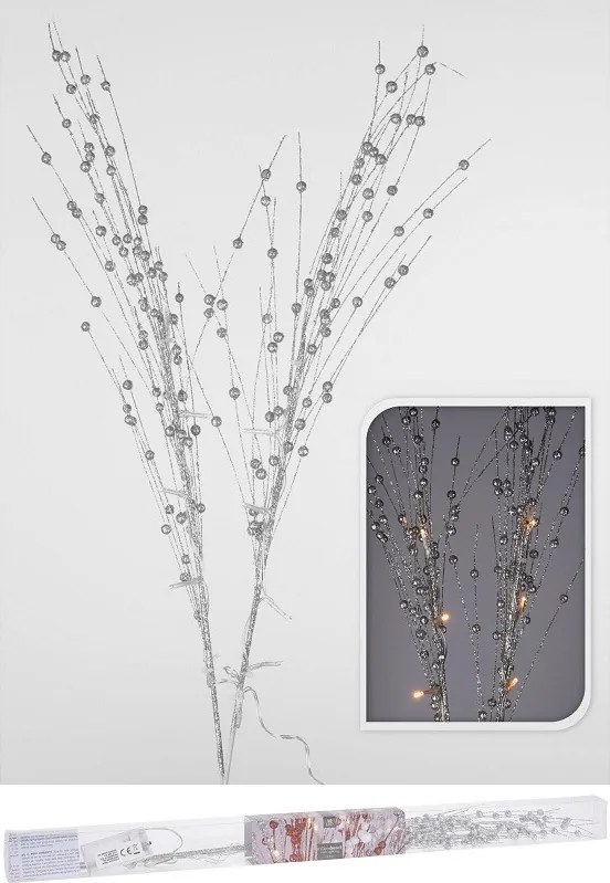 Strieborná vetvička s 10 LED svetlami 76 cm