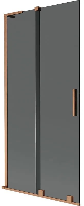 Mexen Velar L, 2-krídlová posuvná vaňová zástena 90 x 150 cm, 8mm šedé sklo, medená matná, 896-090-003-41-65