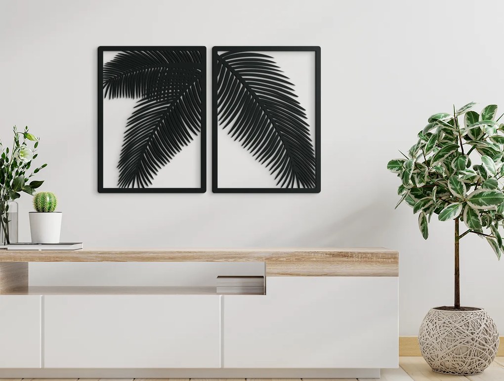 drevko Dvojdielny drevený obraz Palmové listy Rozmer obrazu: 29,5 x 44,5 cm, Farba dekorácie: Čierna