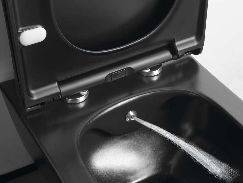 Sapho, AVVA závesná WC misa s bidet. spŕškou, Rimless, 35,5x53 cm, čierny matny