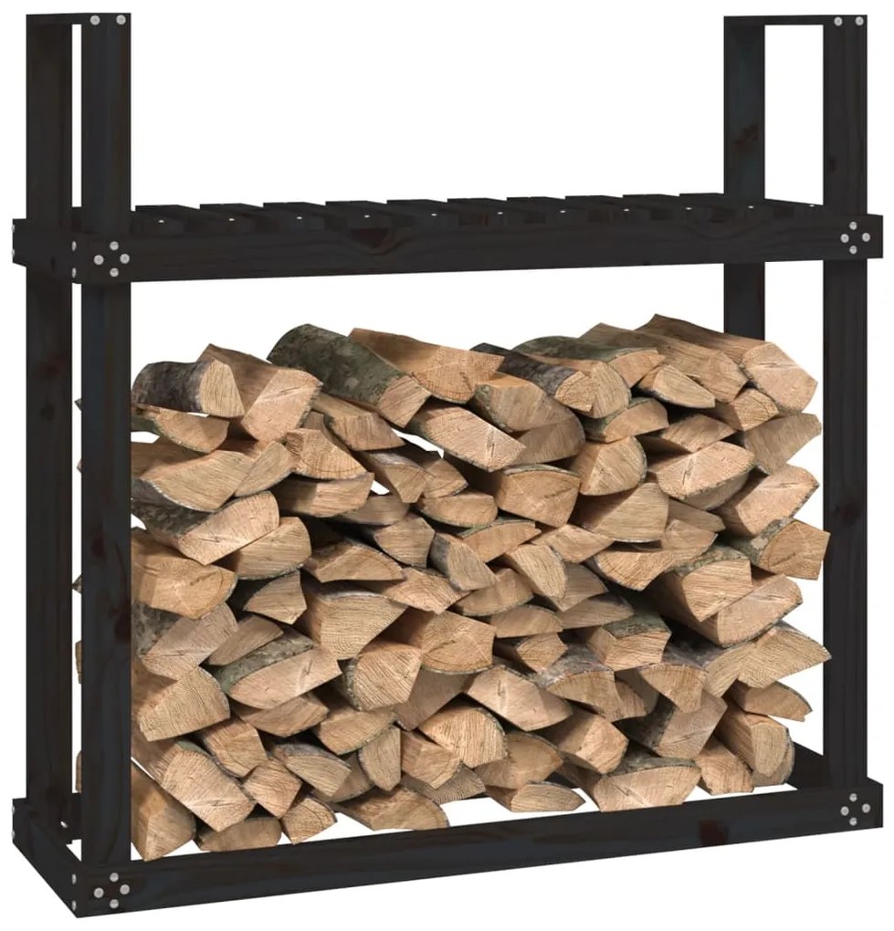 Stojan na palivové drevo čierny 110x35x108,5cm masívna borovica