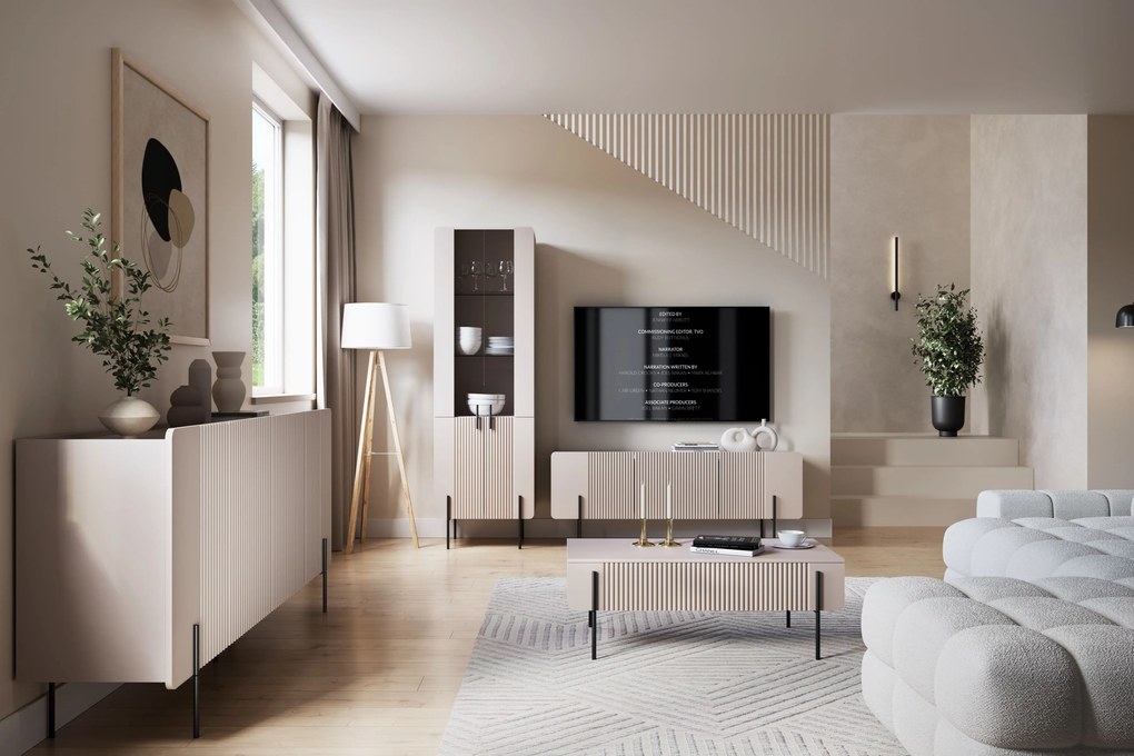 TV stolík Malmi 150 cm - kašmírová / čierna
