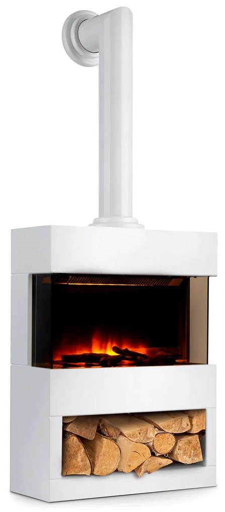 Zermatt, elektrický krb, 900/1800 W, ilúzia plameňa, dymová rúra, biely