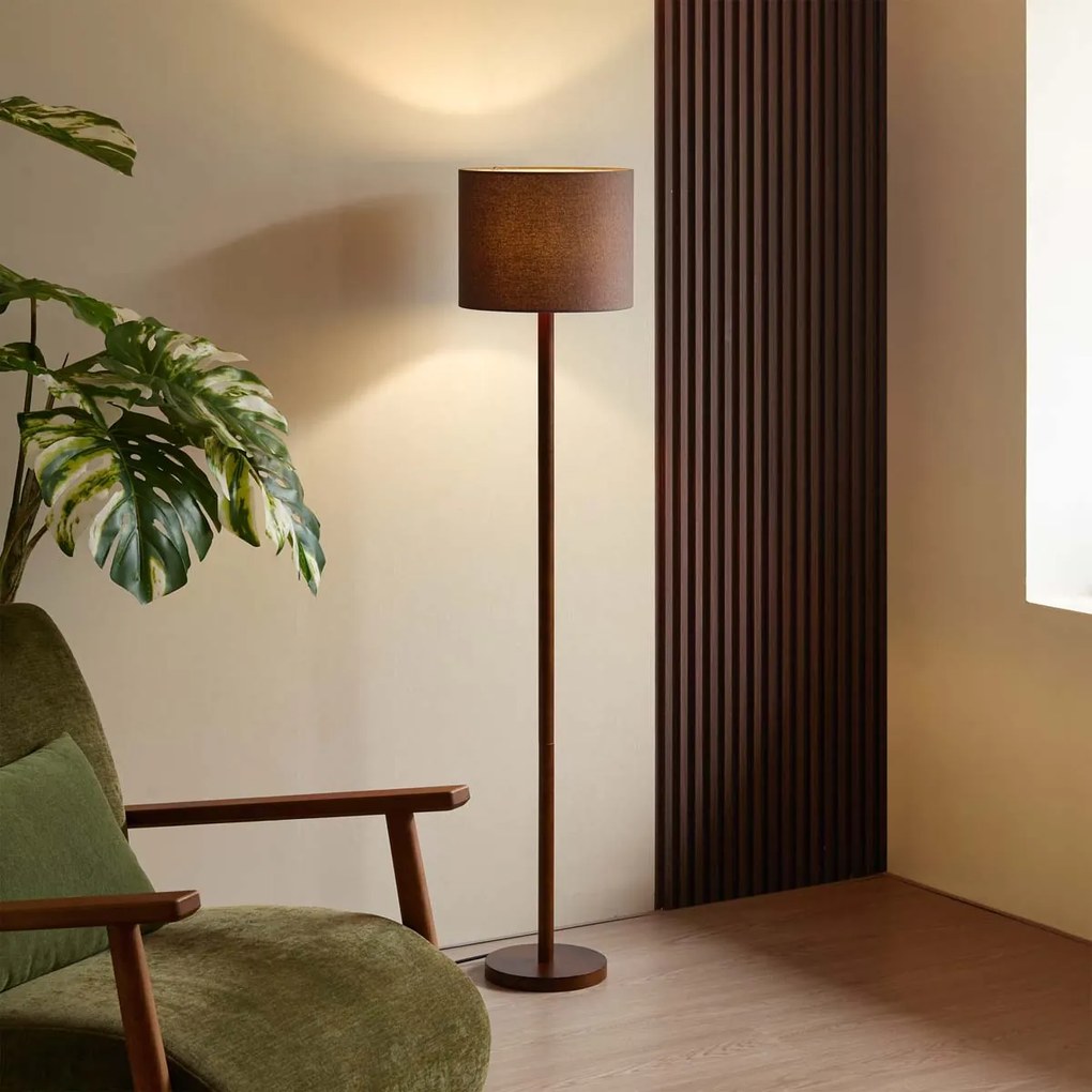 Japandi stojaca lampa orechové drevo s hnedým ľanovým tienidlom 151cm - Mels