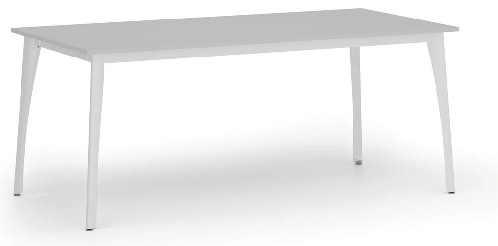 Rokovací kancelársky stôl PRIMO OMEGA, 180x90 cm, biela podnož, sivá
