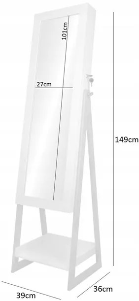 Bestent Zrkadlo so šperkovnicou 151cm White Pure